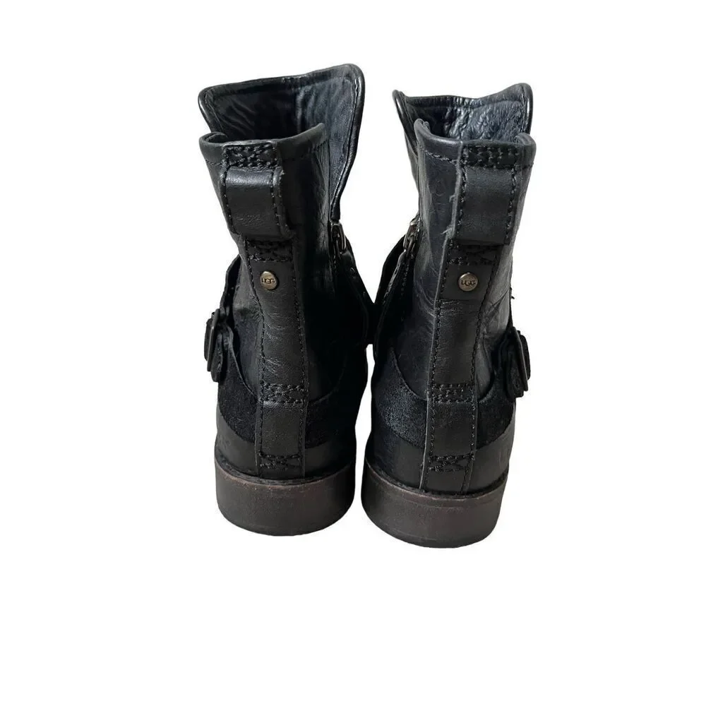 UGG Women's Cybele‎ Buckly Biker Boots size 6 Leather Black